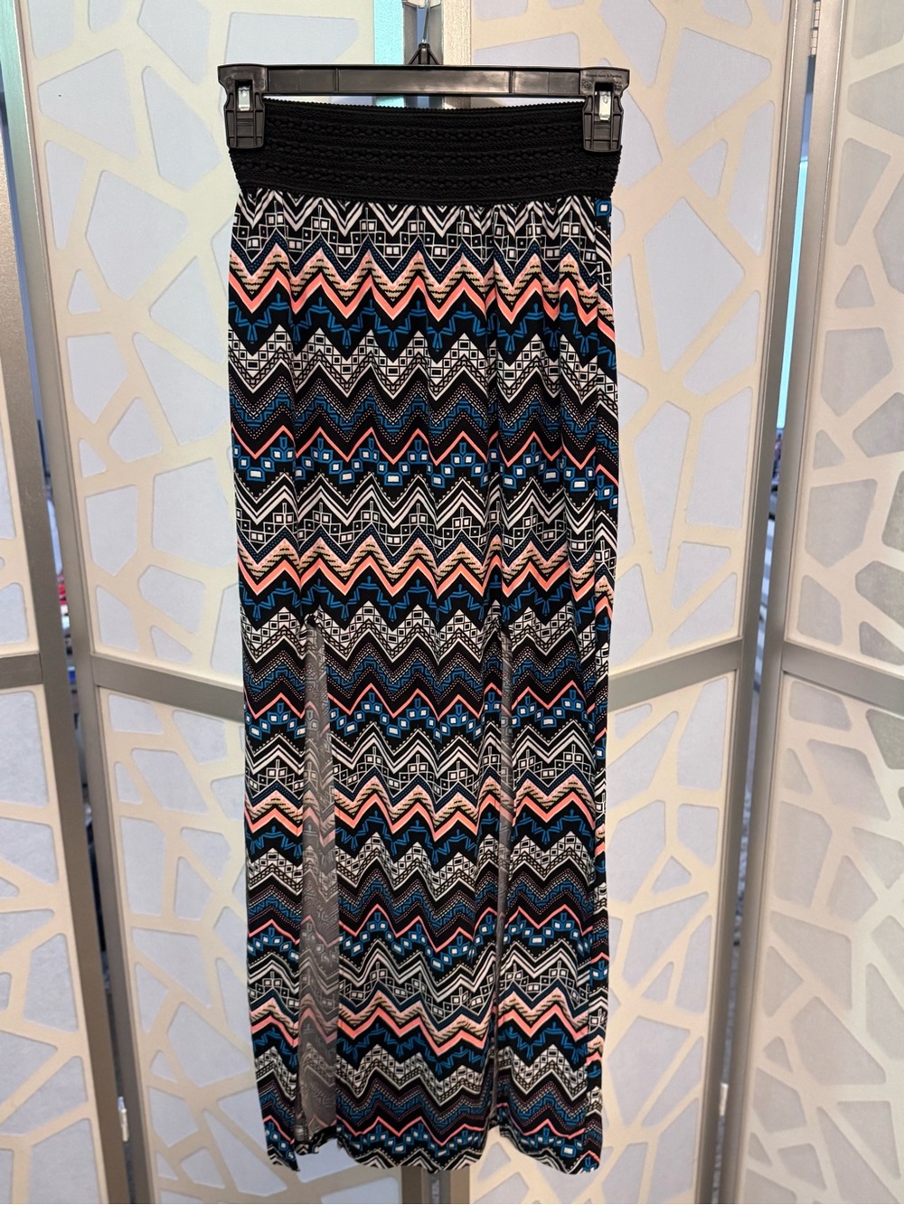 No Boundaries Black Blue Pink Aztec Chevron Maxi Skirt
